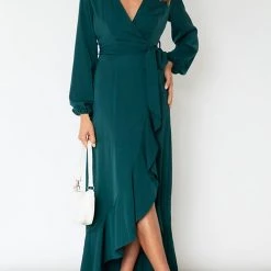 Levency Ruffles Knot Wrap Maxi Dress