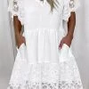 Levency New In Lace V Neck Pockets Mini Dress