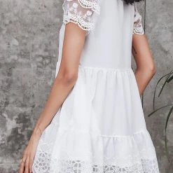 Levency New In Lace V Neck Pockets Mini Dress