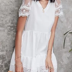 Levency New In Lace V Neck Pockets Mini Dress