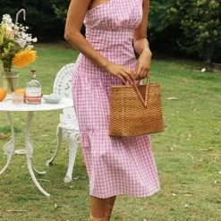 Levency Plaid One Shoulder Layer Midi Dress New In