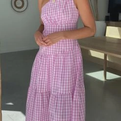 Levency Plaid One Shoulder Layer Midi Dress New In