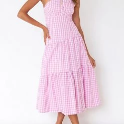 Levency Plaid One Shoulder Layer Midi Dress New In