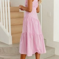 Levency Plaid One Shoulder Layer Midi Dress New In