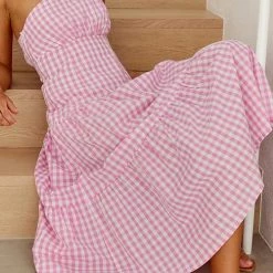 Levency Plaid One Shoulder Layer Midi Dress New In