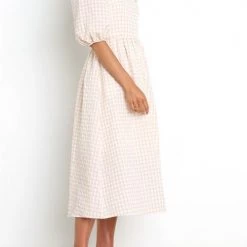 Levency New In Plaid Puff One Shoulder Midi Dress