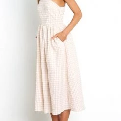 Levency New In Plaid Puff One Shoulder Midi Dress