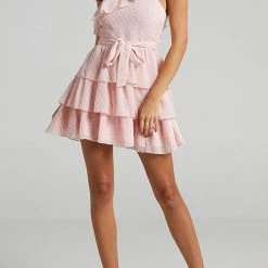 Levency Bow Tie One Shoulder Bleted Tiered Dress