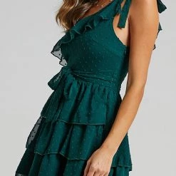 Levency Bow Tie One Shoulder Bleted Tiered Dress