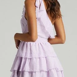 Levency Bow Tie One Shoulder Bleted Tiered Dress