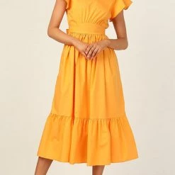 Levency New In Ruffles Empire Waist Tie Backless Dress