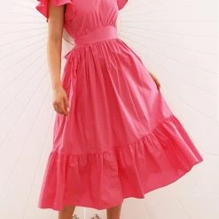 Levency New In Ruffles Empire Waist Tie Backless Dress