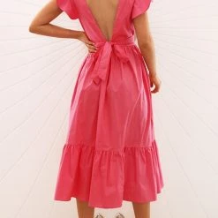 Levency New In Ruffles Empire Waist Tie Backless Dress