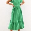 Levency New In Ruffles Empire Waist Tie Backless Dress