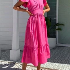 Levency New In Ruffles Empire Waist Tie Backless Dress