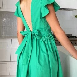 Levency New In Ruffles Empire Waist Tie Backless Dress