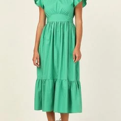 Levency New In Ruffles Empire Waist Tie Backless Dress