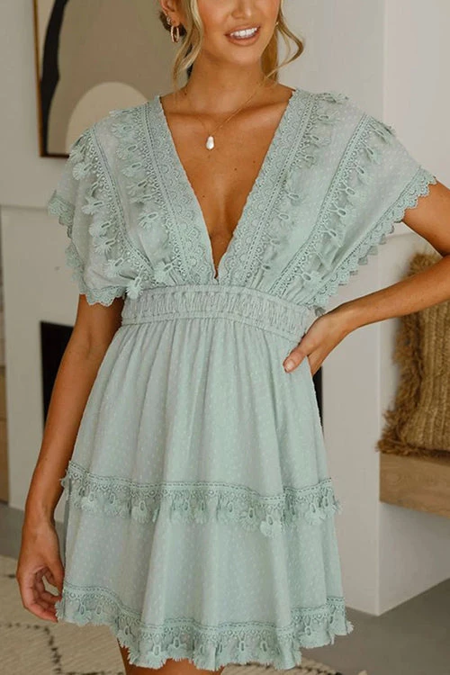 Levency Lace Hem V Neck Backless Mini Dress New In 4 Levency Lace Hem V Neck Backless Mini Dress New In