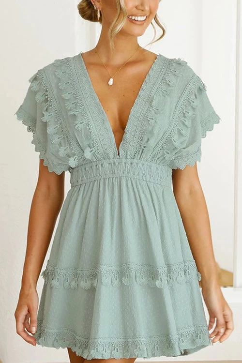 Levency Lace Hem V Neck Backless Mini Dress New In 1 Levency Lace Hem V Neck Backless Mini Dress New In