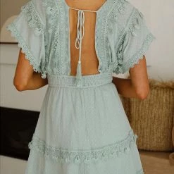 Levency Lace Hem V Neck Backless Mini Dress New In