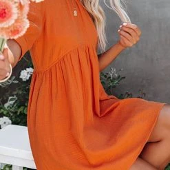 Levency O Neck Puff Sleeve Swing Dress New In