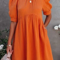 Levency O Neck Puff Sleeve Swing Dress New In