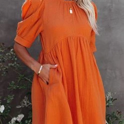 Levency O Neck Puff Sleeve Swing Dress New In