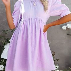 Levency O Neck Puff Sleeve Swing Dress New In