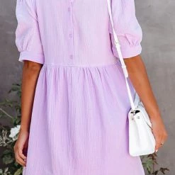 Levency O Neck Puff Sleeve Swing Dress New In