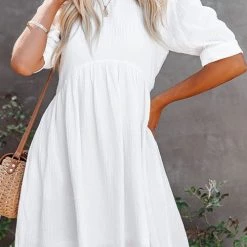 Levency O Neck Puff Sleeve Swing Dress New In