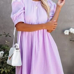 Levency O Neck Puff Sleeve Swing Dress New In