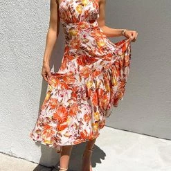 Levency Floral One Shoulder Layer Maxi Dress New In