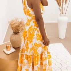 Levency Floral One Shoulder Layer Maxi Dress New In