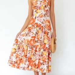 Levency Floral One Shoulder Layer Maxi Dress New In