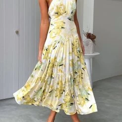 Levency Floral One Shoulder Layer Maxi Dress New In