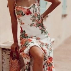 Levency Print Tie Slip Slim Midi Dress New In