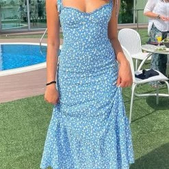 Levency Print Tie Slip Slim Midi Dress New In