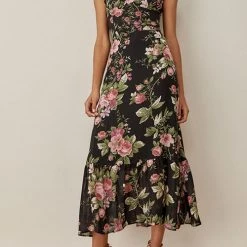 Levency Print Tie Slip Slim Midi Dress New In