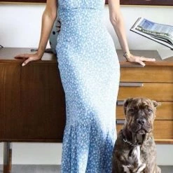 Levency Print Tie Slip Slim Midi Dress New In