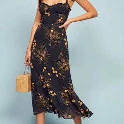 Levency Print Tie Slip Slim Midi Dress New In