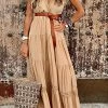 Levency Lace V Neck Sleeveless Layer Maxi Dress