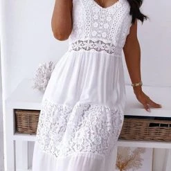 Levency Lace Patchwork U Neck Tank Dress New In