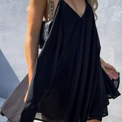 Levency Cut Out V Backless Slip Mini Dress