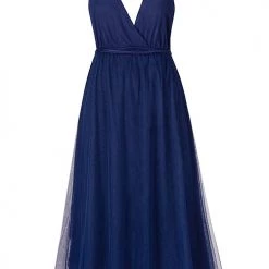 Levency Plunging Neck Backless Mesh Midi Dress New In