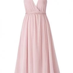 Levency Plunging Neck Backless Mesh Midi Dress New In