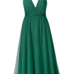 Levency Plunging Neck Backless Mesh Midi Dress New In