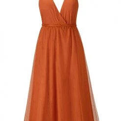 Levency Plunging Neck Backless Mesh Midi Dress New In