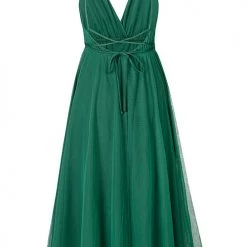 Levency Plunging Neck Backless Mesh Midi Dress New In