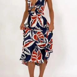 Levency Tie Cut Out Slip Slit Dress