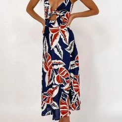 Levency Tie Cut Out Slip Slit Dress